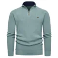 Maglione da uomo a coste con mezza zip, collo alto, pullover caldo e spesso, verde salvia. - Taglia S / Verde Mezza Zip