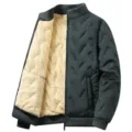 Men's winter thick fleece-lined padded jacket with quilted outer and stand collar. - M / Grey Green
