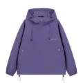 Men purple hooded jacket autumn casual loose outerwear with zip pockets and adjustable drawstrings - Purple