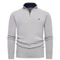Maglione uomo grigio a coste verticali con collo alto e mezza zip, maglieria casual - Taglia S / Grigio Chiaro Mezza Zip
