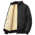 Men's winter fleece-lined padded jacket with warm sherpa interior and thick quilted design. - M / Black