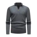 Pull col montant zippé gris foncé pour homme, tricot côtelé slim manches longues - Gris foncé