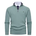 Men's half-zip ribbed knit sweater stand collar thick warm pullover casual winter top - M / Green