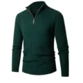 Maglione uomo verde scuro a coste con mezza zip collo alto vestibilità slim autunnale - Verde Scuro