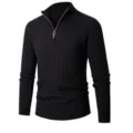 Men's classic black half zip ribbed knit sweater winter thermal long sleeve pullover top - M / Black