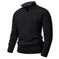 Maglione uomo collo alto a costine mezza zip invernale spesso caldo nero casual - Nero Mezza Zip