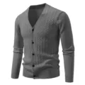 Men's V-Neck Long Sleeve Cable Knit Cardigan Button Down Casual Sweater Outerwear - M / Dark Gray