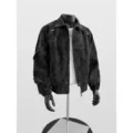 Herren dicke lose Stehkragen PU Lederjacke Motorrad Arbeitskleidung Freizeit Mantel - M / Marineblau