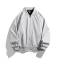 Oversized grey bomber jacket for men, casual windproof baseball collar stylish outerwear. - M / Light Gray