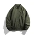 Men's army green bomber jacket loose fit windproof waterproof baseball collar casual outerwear - M / Army Green