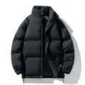 Giacca invernale nera da uomo, cappotto imbottito caldo e spesso, colletto alto casual vista. - Nero