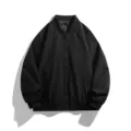 Black casual bomber jacket with baseball collar and zip closure for men and women. - M / Black