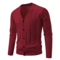 Men's V-Neck Long Sleeve Knitted Cardigan Sweater Slim Fit Casual Button Up Top - Burgundy