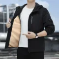 Giacca con cappuccio foderata in pile spesso da uomo cappotto casual invernale nero antivento - Taglia M / Nero