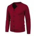Men's V-Neck Knit Cardigan Sweater Slim Fit Long Sleeve Button Down Casual Solid Color - Burgundy