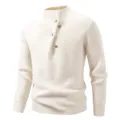 Men's Plus Size High Collar Knit Sweater Casual Pullover with Metal Buttons White - M / White