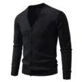 Men's Solid Color V-Neck Button Cardigan Sweater Black Casual Knitwear Outerwear - M / Tops / Black