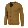 Men's V-Neck Knitted Cardigan Casual Slim Fit Long Sleeve Button Up Knitwear Sweater - Caramel color