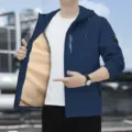 Giacca con cappuccio da uomo foderata in pile spesso casual invernale con zip intera. - Taglia M / Blu scuro