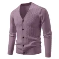 Men's V-Neck Knit Cardigan Sweater Casual Long Sleeve Button Down Knitwear Purple - Purple