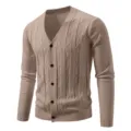 Men's Casual V-neck Knit Cardigan Slim Fit Long Sleeve Button Down Sweater Khaki Variant - Light Coffee
