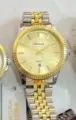 Lanturun orologio uomo al quarzo quadrante dorato lunetta scanalata cinturino bicolore - Bicolore Quadrante Oro