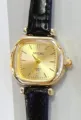 Vintage quadratische Quarzuhr für Damen mit schwarzem Lederarmband und Zifferblatt. - Goldenes Zifferblatt Schwarzes Armband