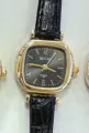Vintage Damen-Quarzuhr im quadratischen Design mit schwarzem Lederarmband gold. - Schwarzes Zifferblatt Schwarzes Armband