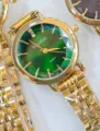Koushi women quartz watch green faceted dial gold metal strap casual wristwatch jewelry - Gold Green Dial