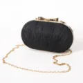 Black glitter evening clutch bag with gold bow and chain strap for women party dress use - 19x7x12cm / Black