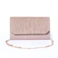Detailed view of the sparkling pleated evening bag showcasing exquisite glitter texture. - Pink