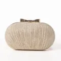 Elegant gold glitter evening clutch bag with chic metal bow lock for women parties. - 19x7x12cm / Champagne