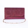Sparkly glitter evening clutch bag with chic pleats, elegant gold tone chain and metal trim. - Fuschia