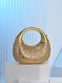 Gold metallic rhinestone crescent evening bag mini party handbag chic sparkling purse - Gold