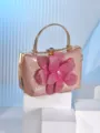 Elegant pink glitter evening clutch bag with stunning rhinestone flower and gold handle. - Champagne