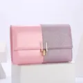 Pink evening clutch bag detail, glossy patent leather and sparkly glitter split design, gold lock. - Pink