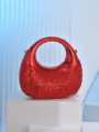 Red crescent acrylic rhinestone evening bag detail, sparkling crystal clutch for banquet events. - Red