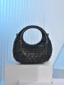 Black acrylic crescent evening bag with sparkling black rhinestones, elegant mini clutch for banquet. - Black