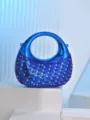 Blue acrylic crescent evening bag with sparkling rhinestones and crystal details, crystal clear. - Blue