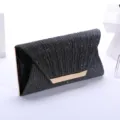 Elegant pleated sequin evening clutch bag with gold tone metal frame for women party dress. - Dark Gray