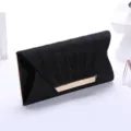 Black glitter evening clutch bag detail, pleated design with metallic clasp closure for women. - Black