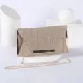 Elegant champagne gold pleated glitter clutch bag with metal chain strap for evening party. - Gold