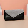 Elegant rhinestone evening clutch bag with PU leather, perfect for party and wedding events. - Black