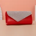 Red rhinestone evening clutch bag, sparkling patent leather party shoulder purse detail - Red