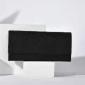 Elegant black glitter evening clutch bag, rectangular crossbody bag with chic textured lines. - Black