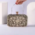 Bolso de Noche Elegante con Estrás y Asa de Anillo Metálico Cartera de Mano para Mujer Boda - Negro