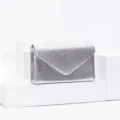 Silver rhinestone envelope evening clutch bag for women, elegant minimalist party shoulder bag. - Silver