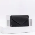 Black sparkle evening clutch bag detail view, elegant envelope design for parties and events. - Black