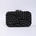 Black beaded evening clutch bag with rhinestones, elegant handmade party purse for women. - Black