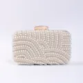 Elegant pearl rhinestone evening clutch bag delicate handmade beaded handbag for wedding party - Gold